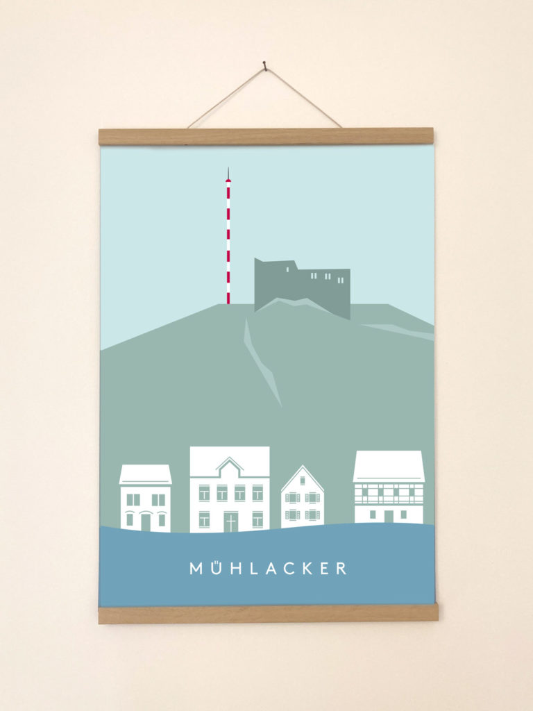 Mühlacker Poster mit Holzleiste aus Eichenholz